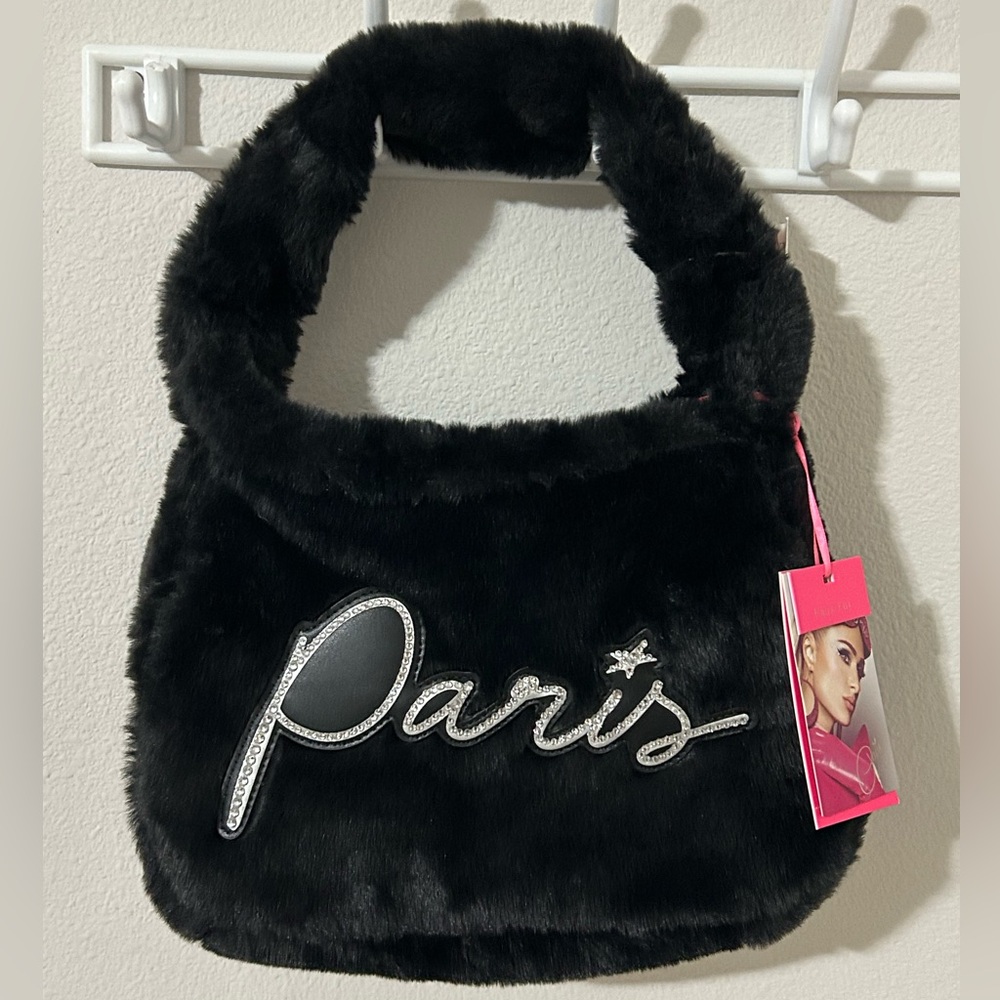 NWT Paris Hilton Forever Faux Fur Baguette Bag Black Y2K Alt-Grunge Casual Cozy